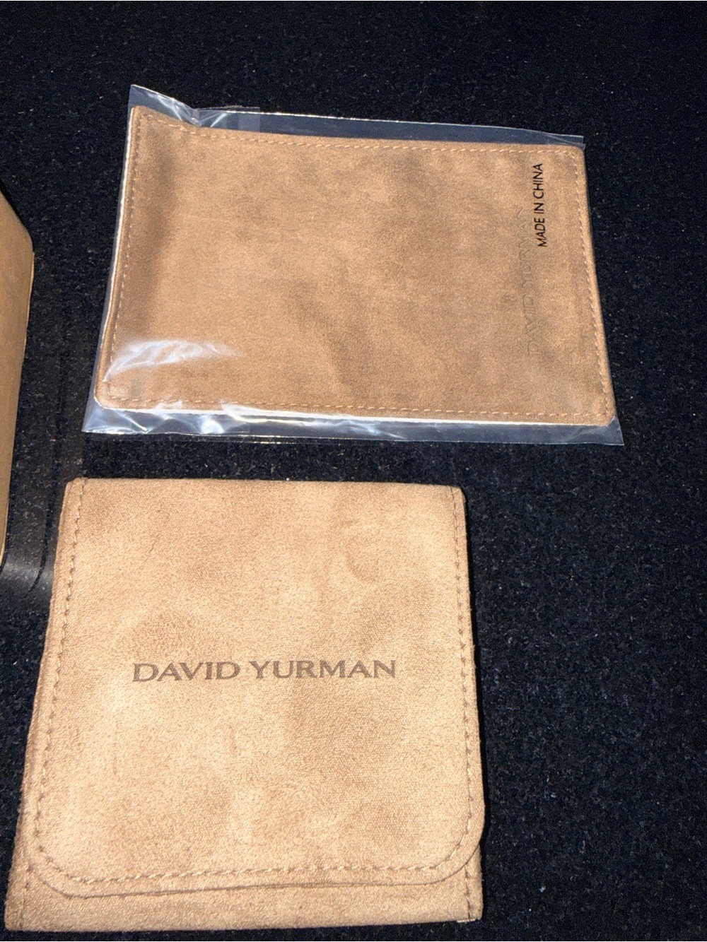 David Yurman box, Tan Suede Card & Key Pouch Duo